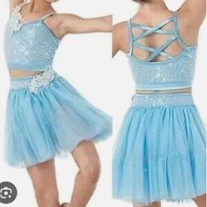 Weissman Adult Small Ballet Light Blue Sequin 2 piece tutu and hair piece